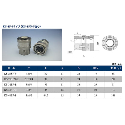 ワンタッチカプラ ソケット SUS304 KS-SF-Sタイプ｜共栄ハイドリック