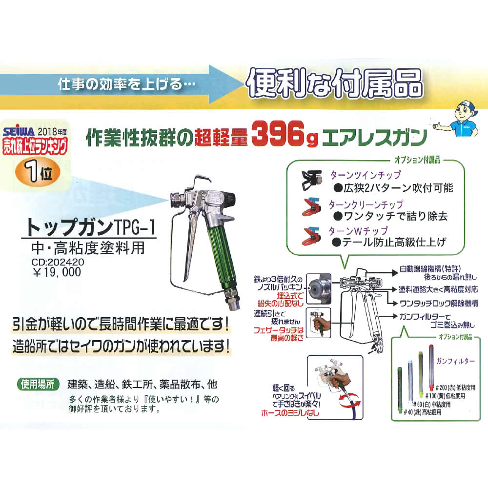 精和産業 エアレスガン TPG-1 ｜塗装機 SEIWA スプレーガン 代金引換不可