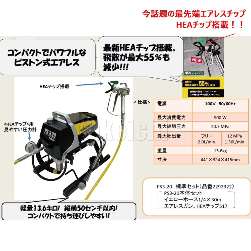 WAGNER 電動ピストン式 エアレス PS3-20 標準セット 2292341【代金引換不可】